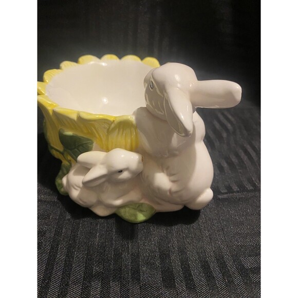 Vintage international bazaar bunny rabbit sunflower candy dish easter decor - Picture 2 of 8